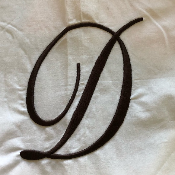 White Cotton Shower Curtain w/Embroidered Border & Custom Monogram “D” In Brown - Picture 2 of 13